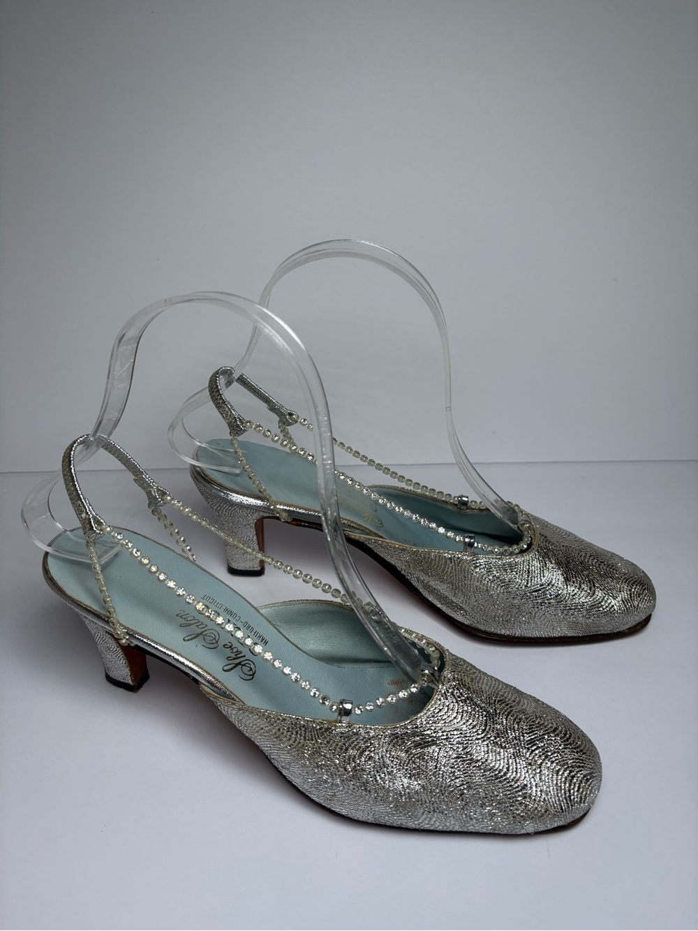Vintage MCM G. Fox & Co. Size 6.5 M Silver Retro Heels Pumps Rhinestone Party